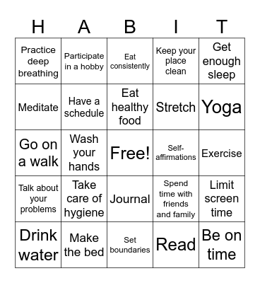 Healthy Habit Bingo Card