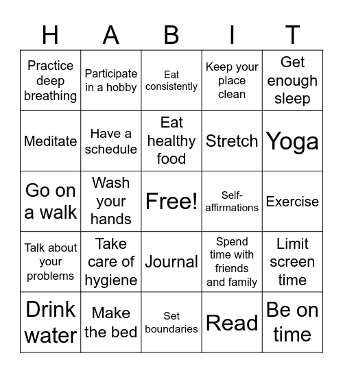 Healthy Habit Bingo Card