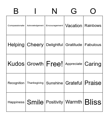 Gratitude Bingo! Bingo Card