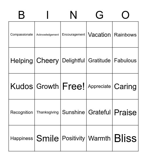 Gratitude Bingo! Bingo Card