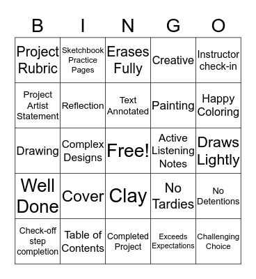 Art Class Bingo Card