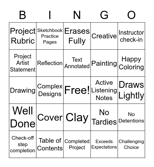 Art Class Bingo Card