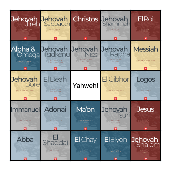 Names of God Bingo Card