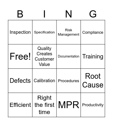 Quality BINGO Card