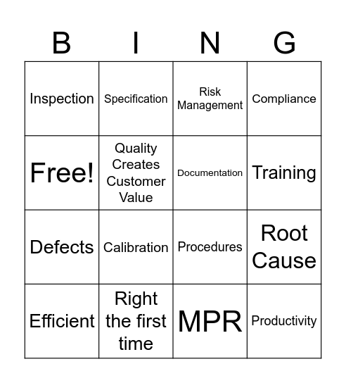 Quality BINGO Card