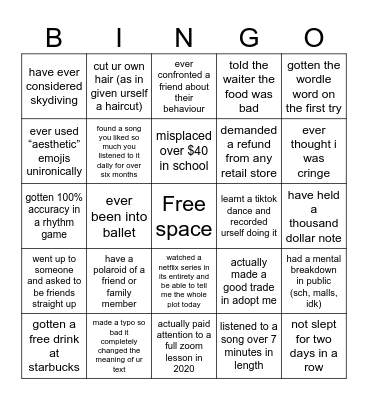 Untitled Bingo Card