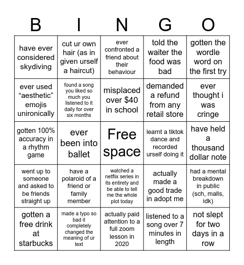 Untitled Bingo Card