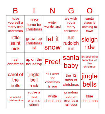 Christmas Music Bingo! Bingo Card