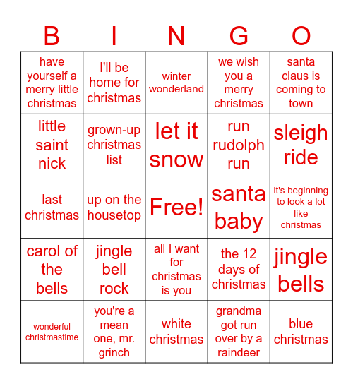 Christmas Music Bingo! Bingo Card