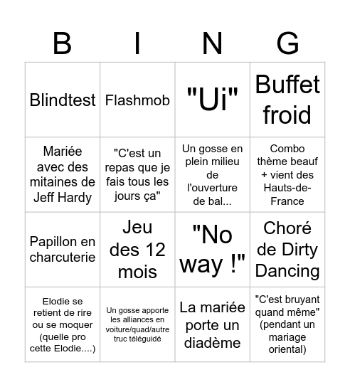 4 mariages pour une lune de miel Bingo Card