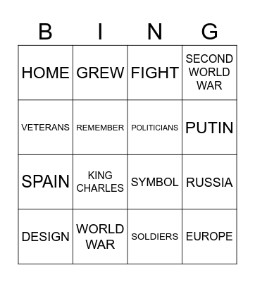 REMEMBRANCE DAY Bingo Card