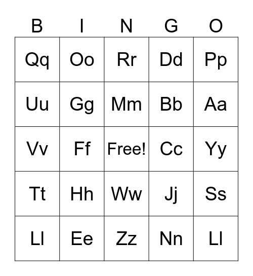 Letter Bingo Card