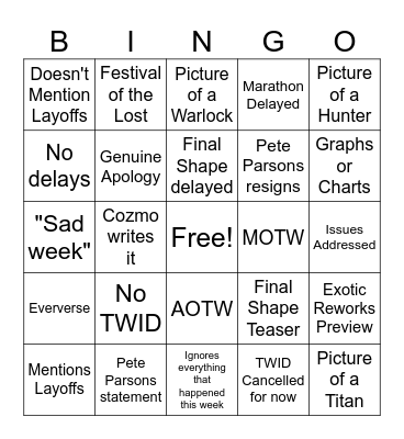 This Week in Destiny Bingo Card