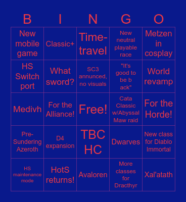 BlizzCon 2023 Bingo Card