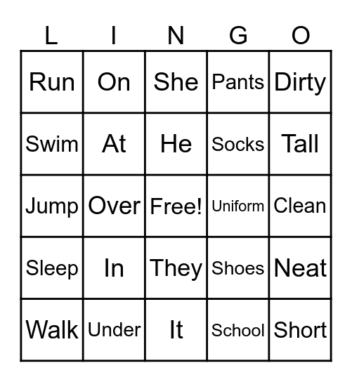 Language Bingo Card