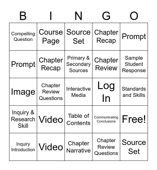 Traverse Guided Navigation Bingo Card