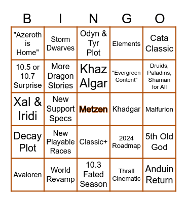 Blizzcon 2023 Bingo Card