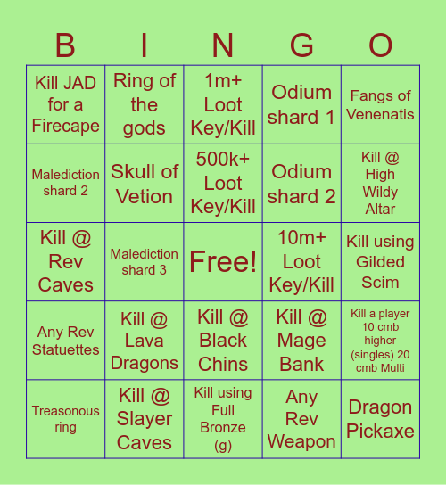 Exiled Bingo Card