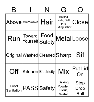 KITCHEN SAFETY BINGO Card