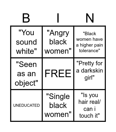 Black Women Stereotypes Bingo Card
