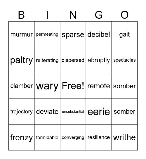 Vocabulary Bingo Card