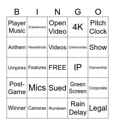 MLB Game Presentation Bingo Card