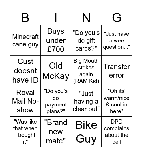 CeX Bingo Card