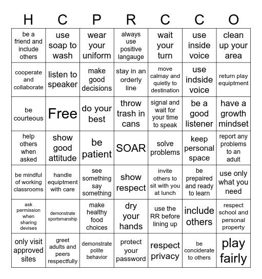 PBIS Bingo Card