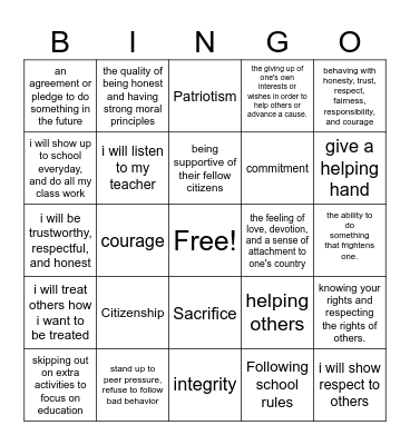 Character Development BINGO!!!!! Bingo Card