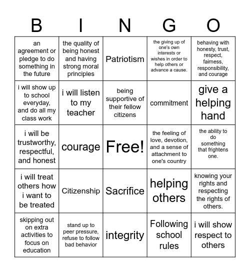 Character Development BINGO!!!!! Bingo Card