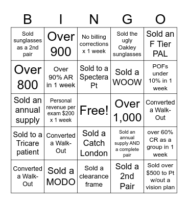 Optical BINGO Fall 2023 Bingo Card