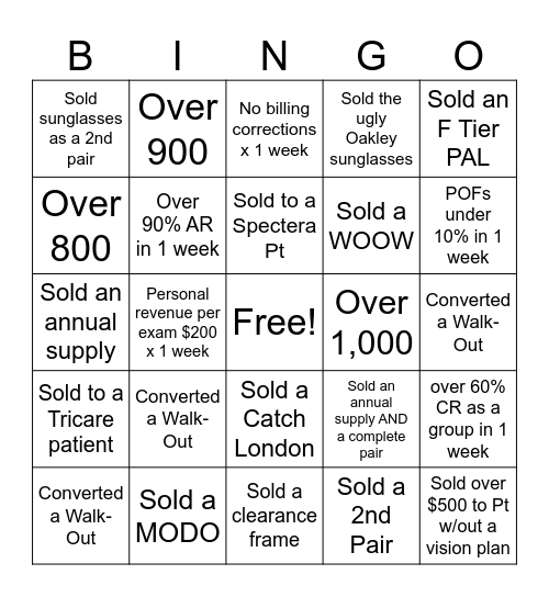 Optical BINGO Fall 2023 Bingo Card