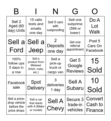PRA SALES BINGO Card