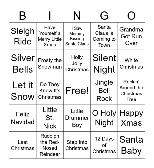 1. Christmas Songs - Regular Bingo Card