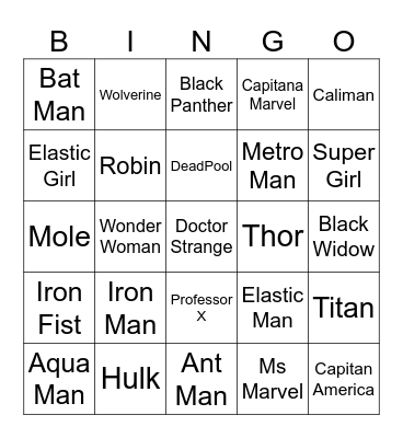 Super Hero Bingo Card