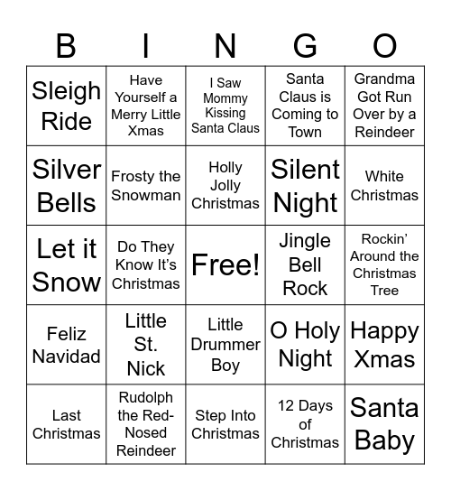 1. Christmas Songs (Regular) Bingo Card