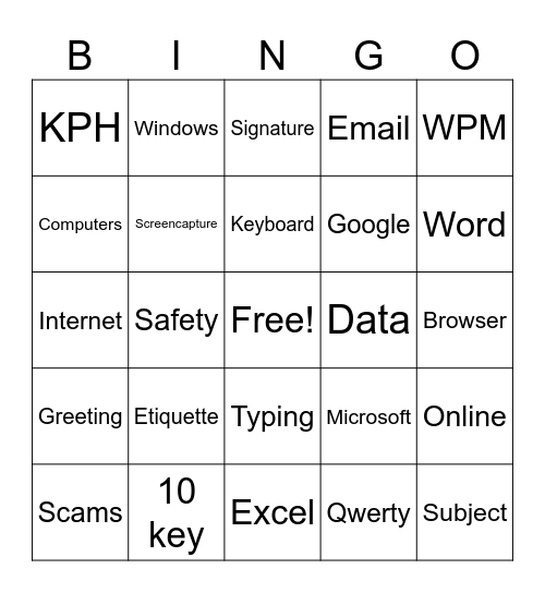 Computer Skills Bingo Card