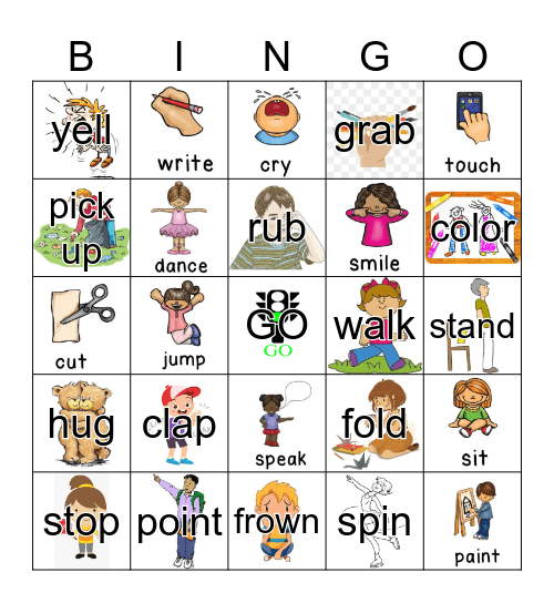 Action Verbs Bingo Card