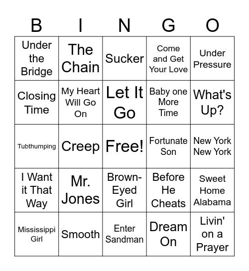 Song Quiz Bingo Card