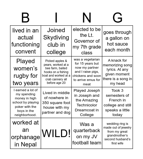 Manager Fun Facts Bingo Card