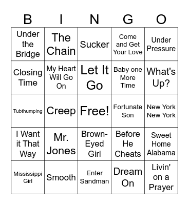 Song Quiz Bingo Card