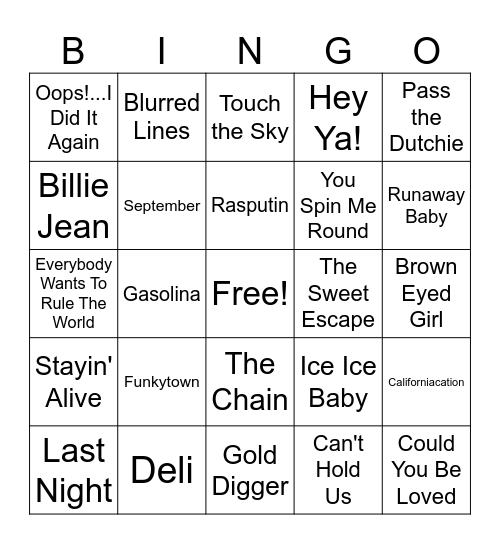 Music Bingo Card