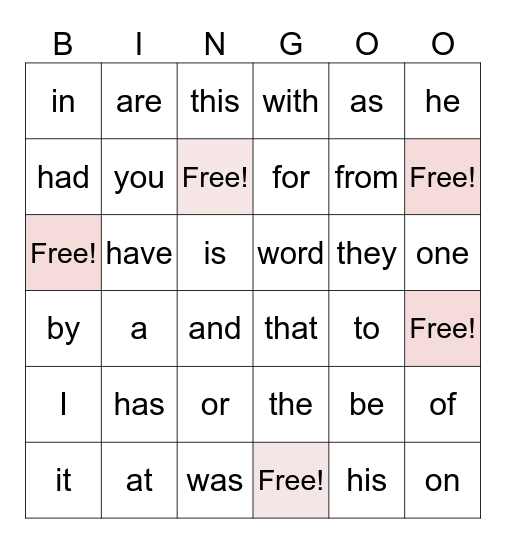 Instant Word Bingo 1-30 Bingo Card