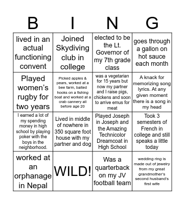 Manager Fun Facts Bingo Card