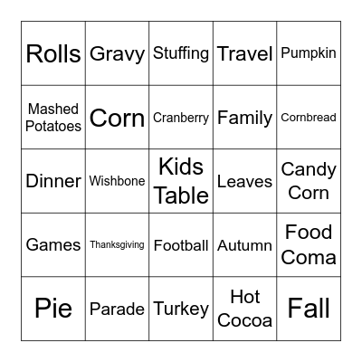 Thanksgiving Bingo Card