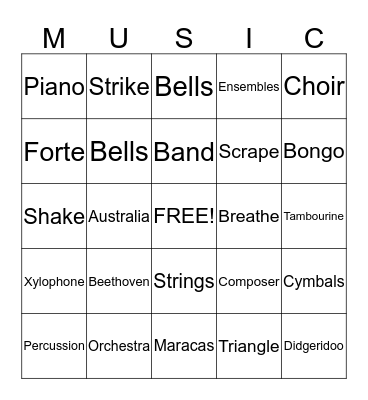 Cultural Music Bingo Card