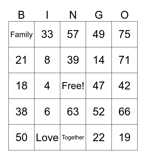 Twisted Bingo Family Night Bingo Card