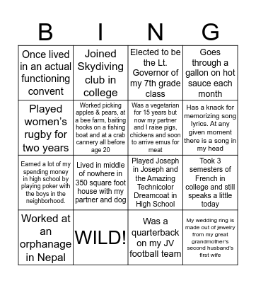 Manager Fun Facts Bingo Card