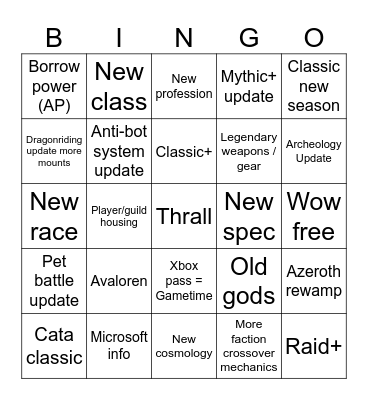 World of Warcraft BINGO 2023 Bingo Card