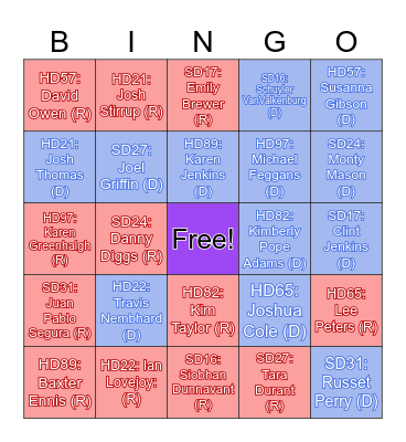 2023 Election Night Bingo Card